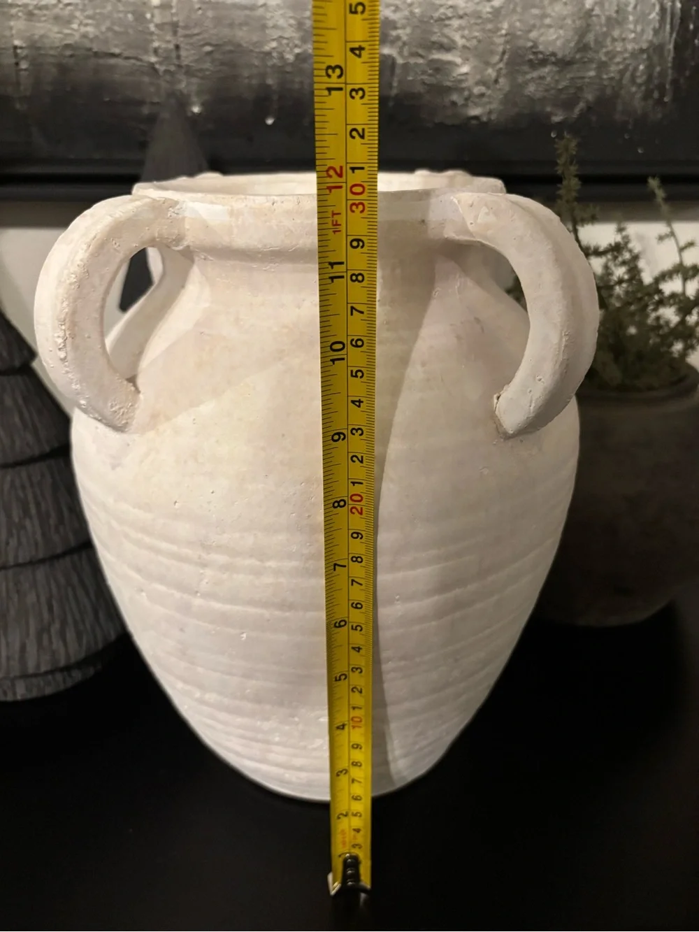 Neutral White Vintage Style Four Handle Ribbed Decorative Vase-Large